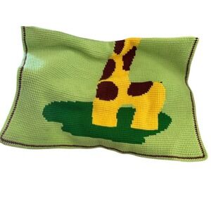Handmade Crocheted‎ Baby Throw Blanket Giraffe Animal Tapestry Design 39" X 49"